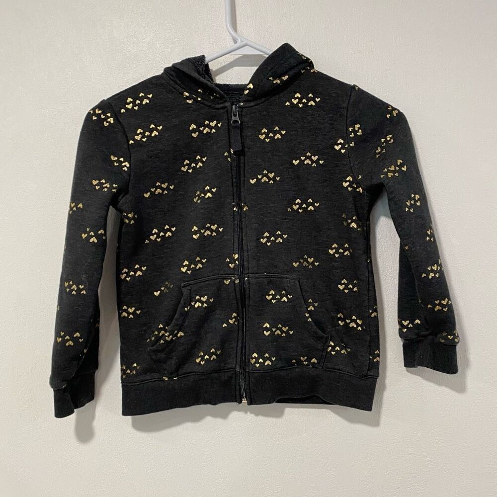 Cat & Jack Girls Black Gold Heart Sherpa-Lined Zip Hoodie Size 5 (6/6X)